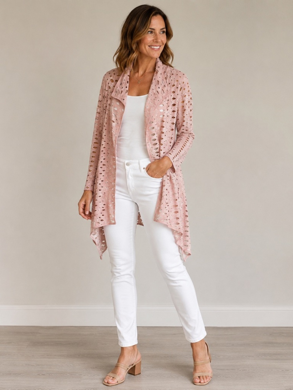 Pink Open-Weave Lightweight Cardigan / Duster Jacket – SzS